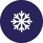 Circular blue icon depicting a snowflake