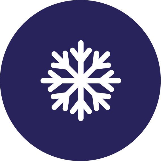 Circular blue icon depicting a snowflake