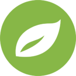 A green leaf logo on a white background, representing nature and renewability