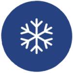 A snowflake icon on a blue background